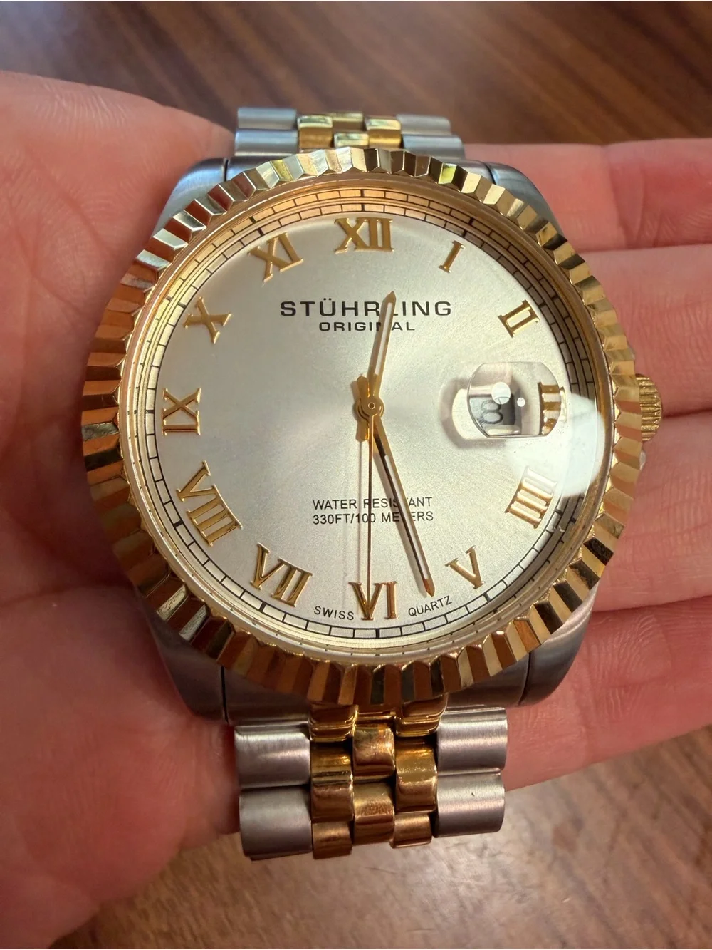 Stuhrling Original Silver Stainless Steel Men’s Watch two-tone Gold Crown